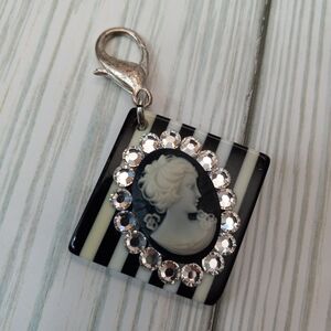 Tarina Tarantino Striped Lucite Cameo Crystal Bag Charm